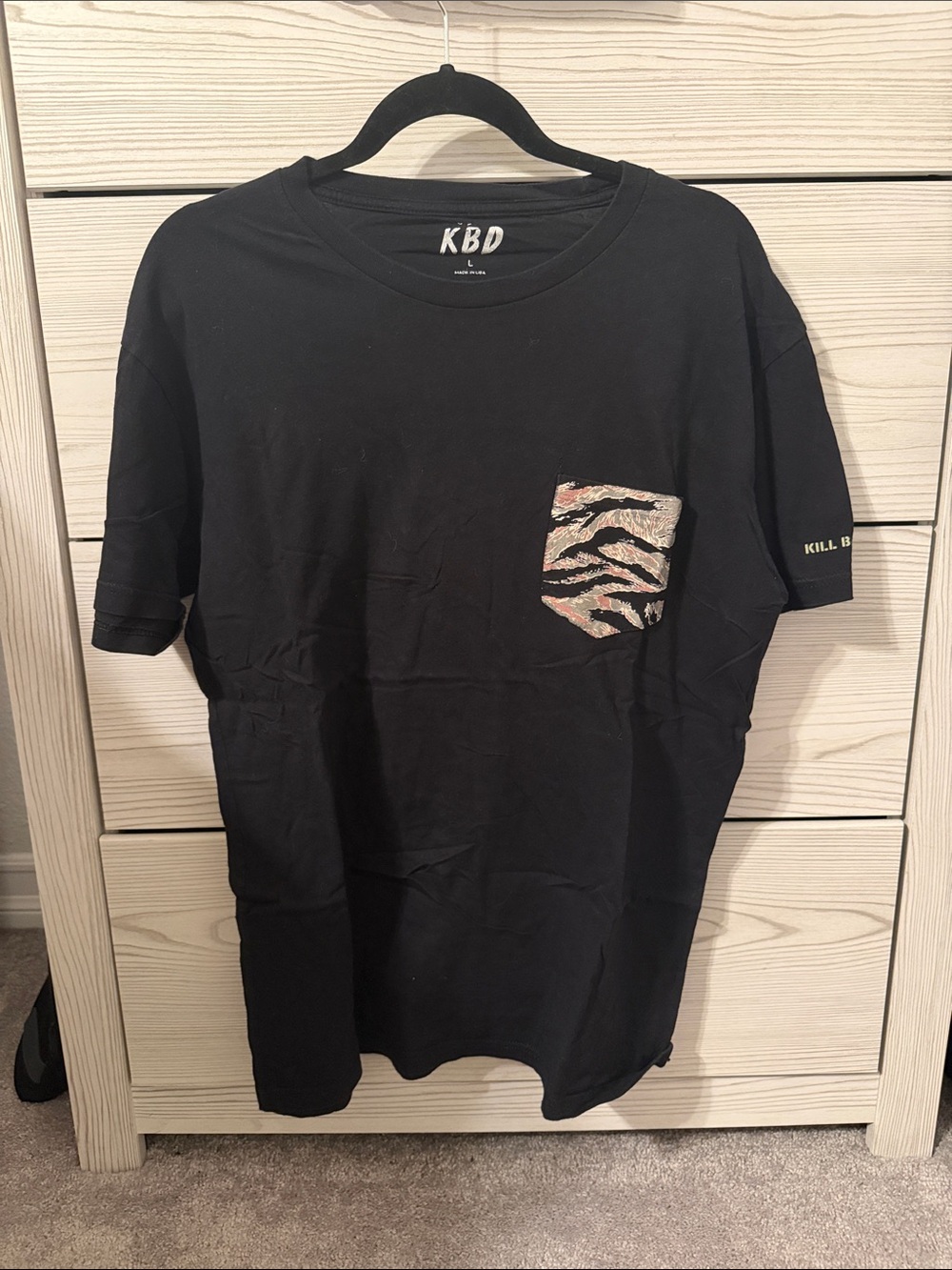 Men's Black Short Sleeve Tee with Zebra Print Pocket